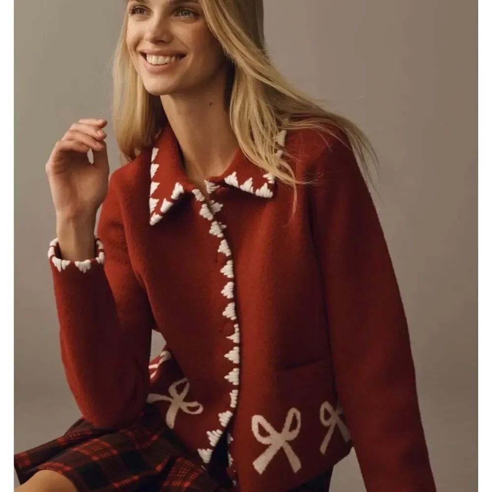 Anthropologie NVLT Whipstitch Bow Knit Lady Jacket Women’s Size S
